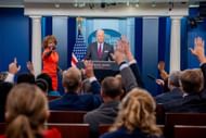 Karine Jean-Pierre and President Biden at a White House daily briefing (Image via Getty)
